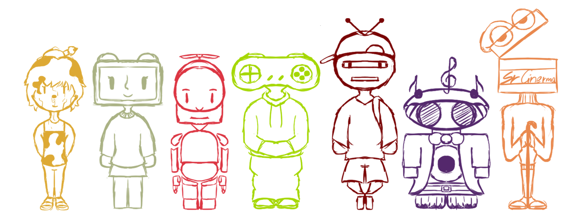 Prototype sheet showing the first versions of the TUMO Coimbra characters